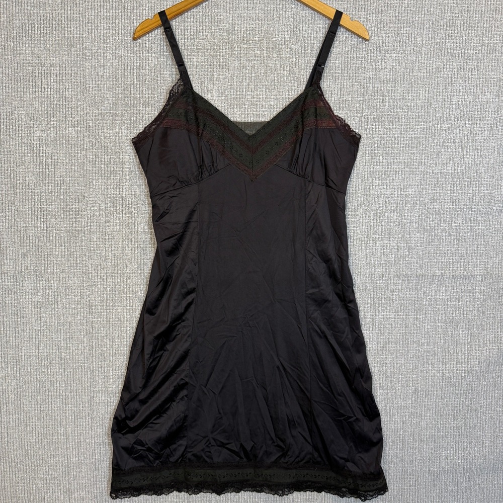 Gaymode Slip Dress Lace Trim Lingerie Vtg Black Pin Up Sz M /‎ 38 Reg Goth Punk